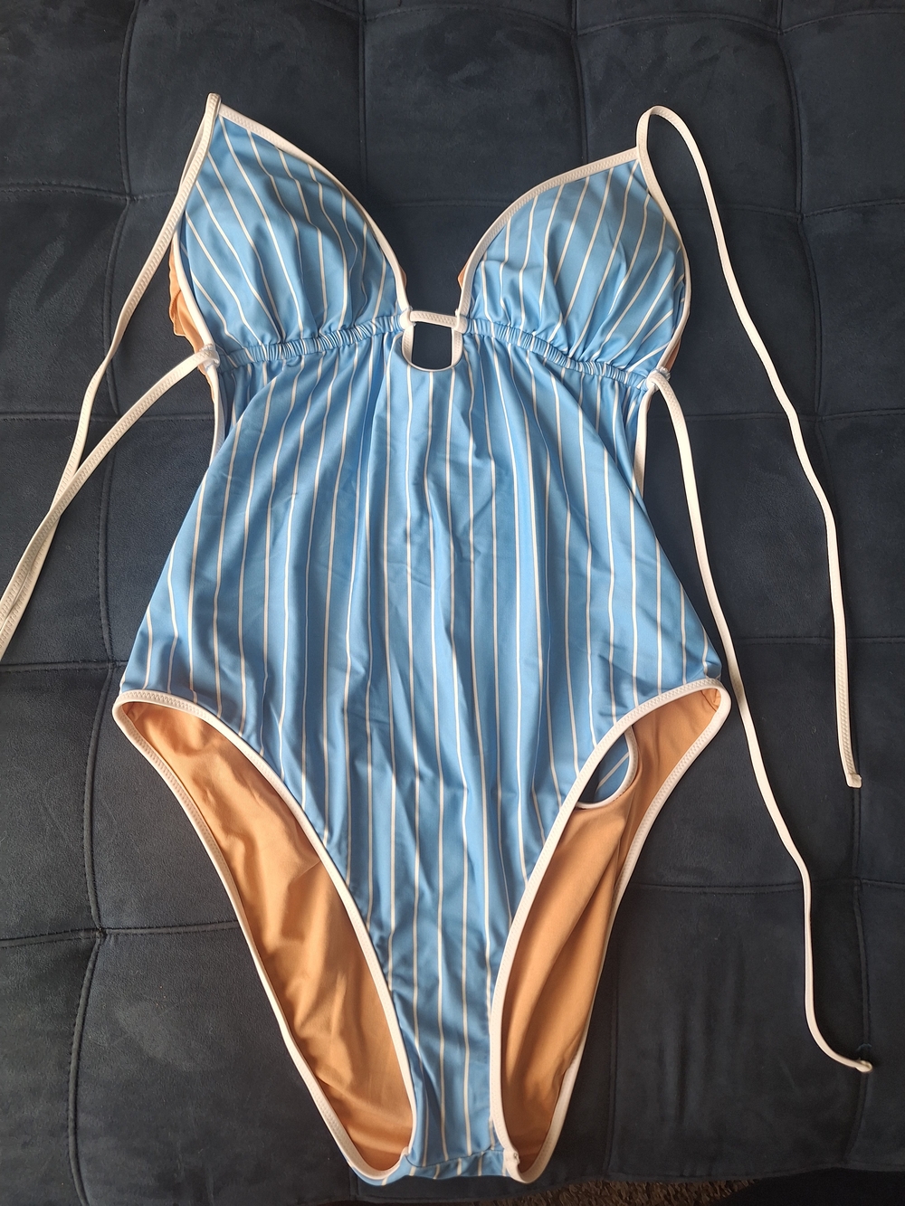 Express Blue and Cream Striped One-Piece Swimsuit